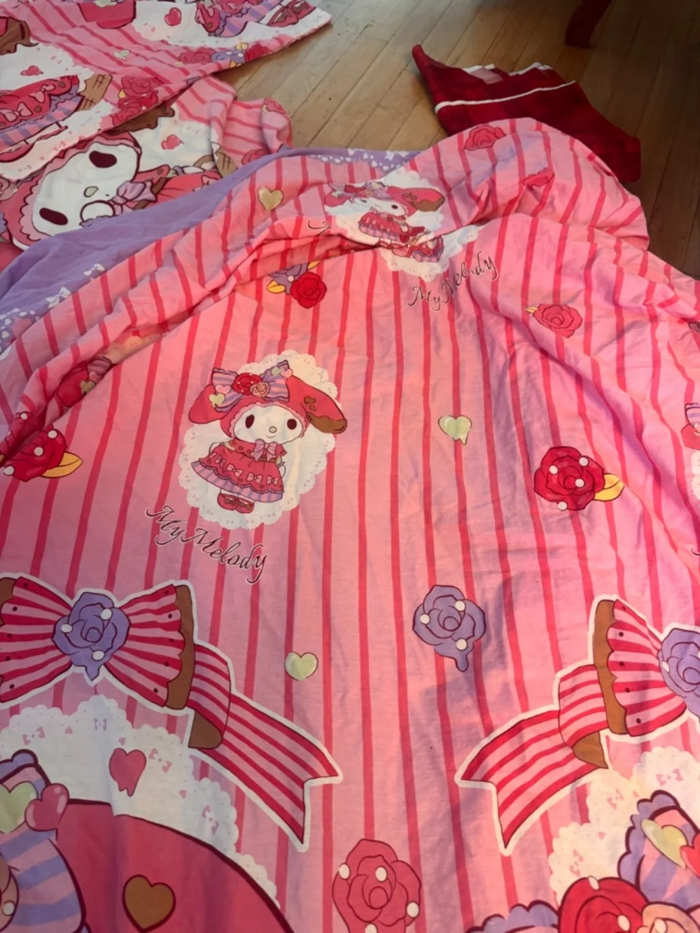 3 piece set My melody hello kitty set duvet cover fitted sheet pillowcases